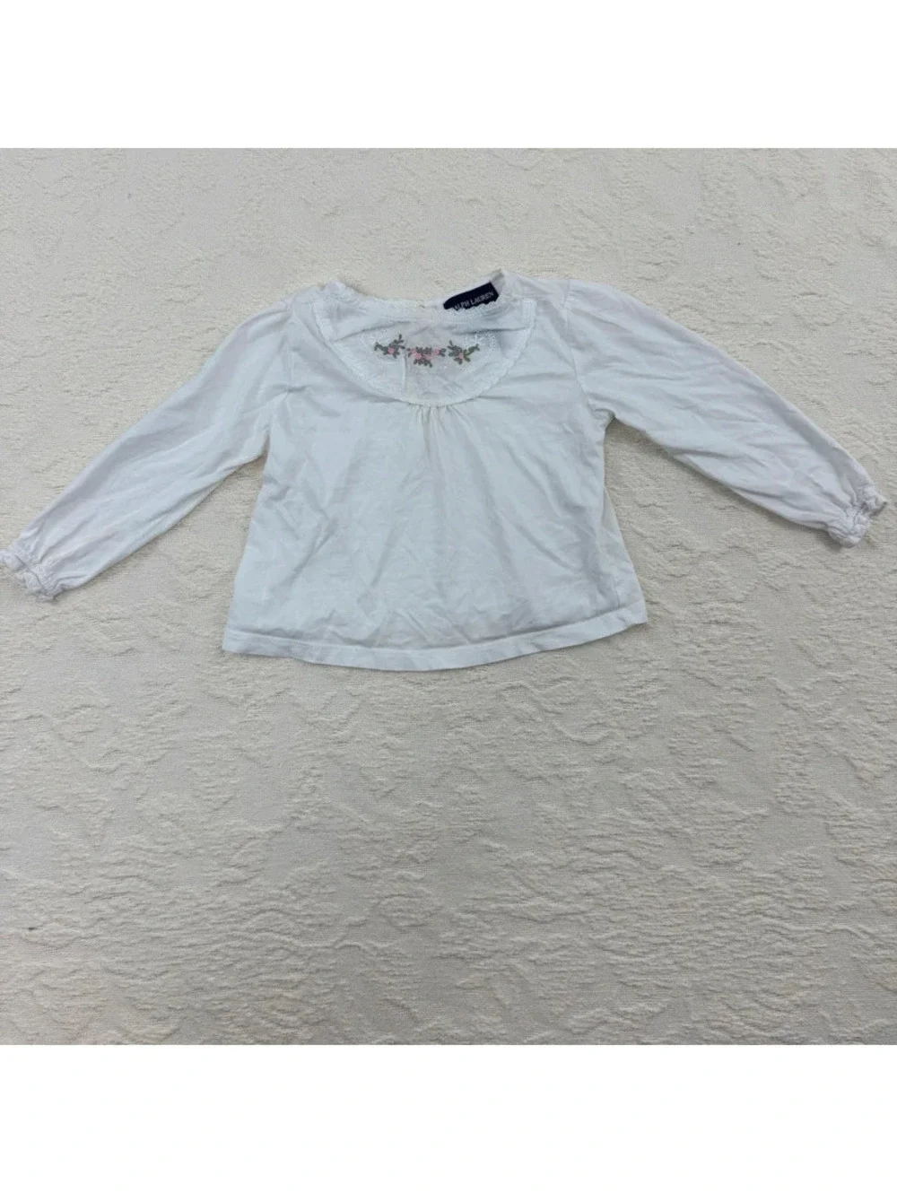 Ralph Lauren 24M White Floral Embroidered Long Sleeve Top Cottagecore
